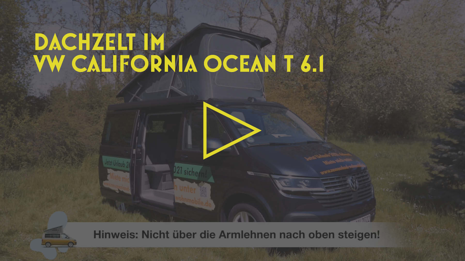Startbild Video mit Text "Dachzelt im VW California Ocean T 6.1"